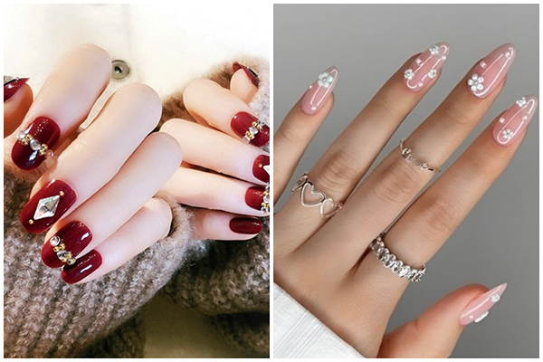 mẫu nail đính đá đơn giản