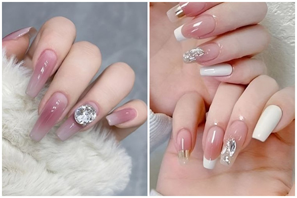 mẫu nail đính đá hàn quốc