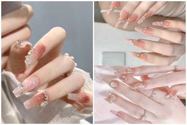 nail hồng thạch đính đá cầu kỳ
