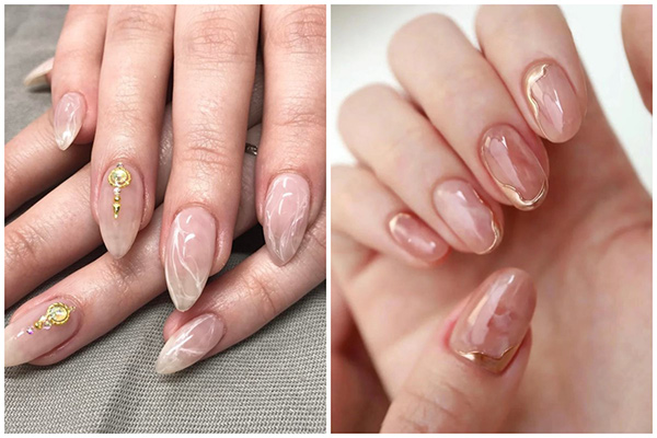nail hồng thạch họa tiết vân đá