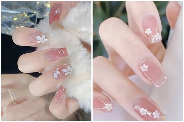 nail hồng thạch vẽ hoa ngọt ngào