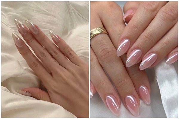 nail màu nude tráng gương