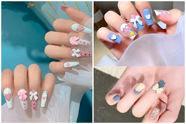 mẫu nail nơ nhiều màu