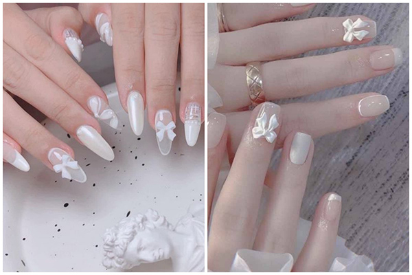 mẫu nail nơ trắng