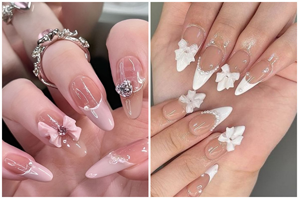 nail đính nơ đẹp cho cô dâu