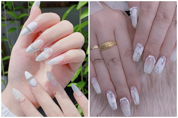 nail cô dâu màu trắng sữa