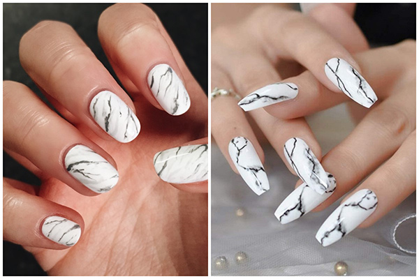nail trắng sữa vân đá