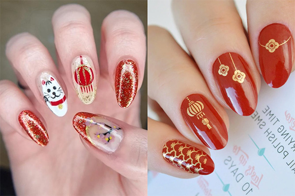 mẫu nail đèn lồng lung linh