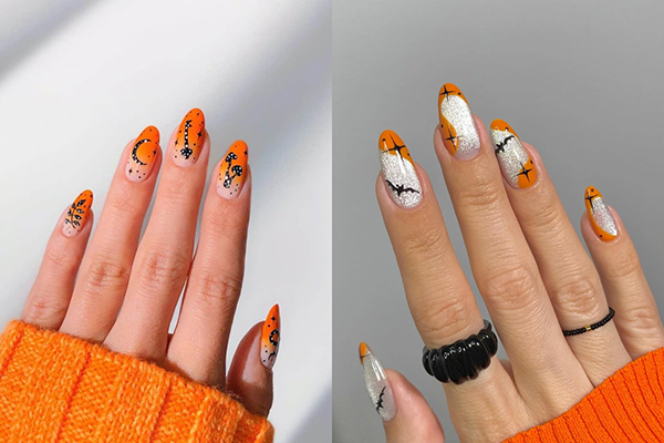 bộ nail màu cam halloween