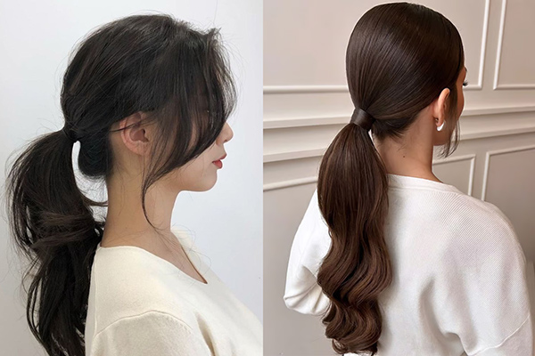 tóc buộc thấp nhẹ nhàng