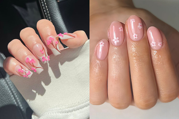 nail tết nhẹ nhàng hoa đào