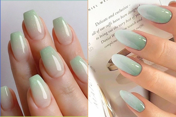 nail màu xanh lá ombre