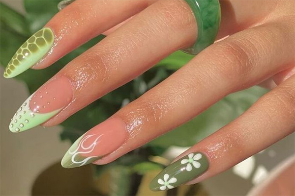 nail xanh lá phong cách tropical